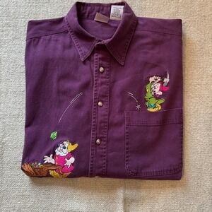 Vintage Disney Store Grumpy and Doc Seven Dwarfs Embroidered Shirt XL